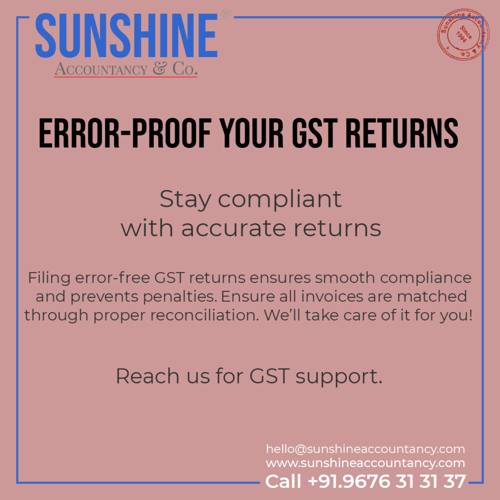 GST Returns, GST Pending Returns by Sunshine Accountancy & Co